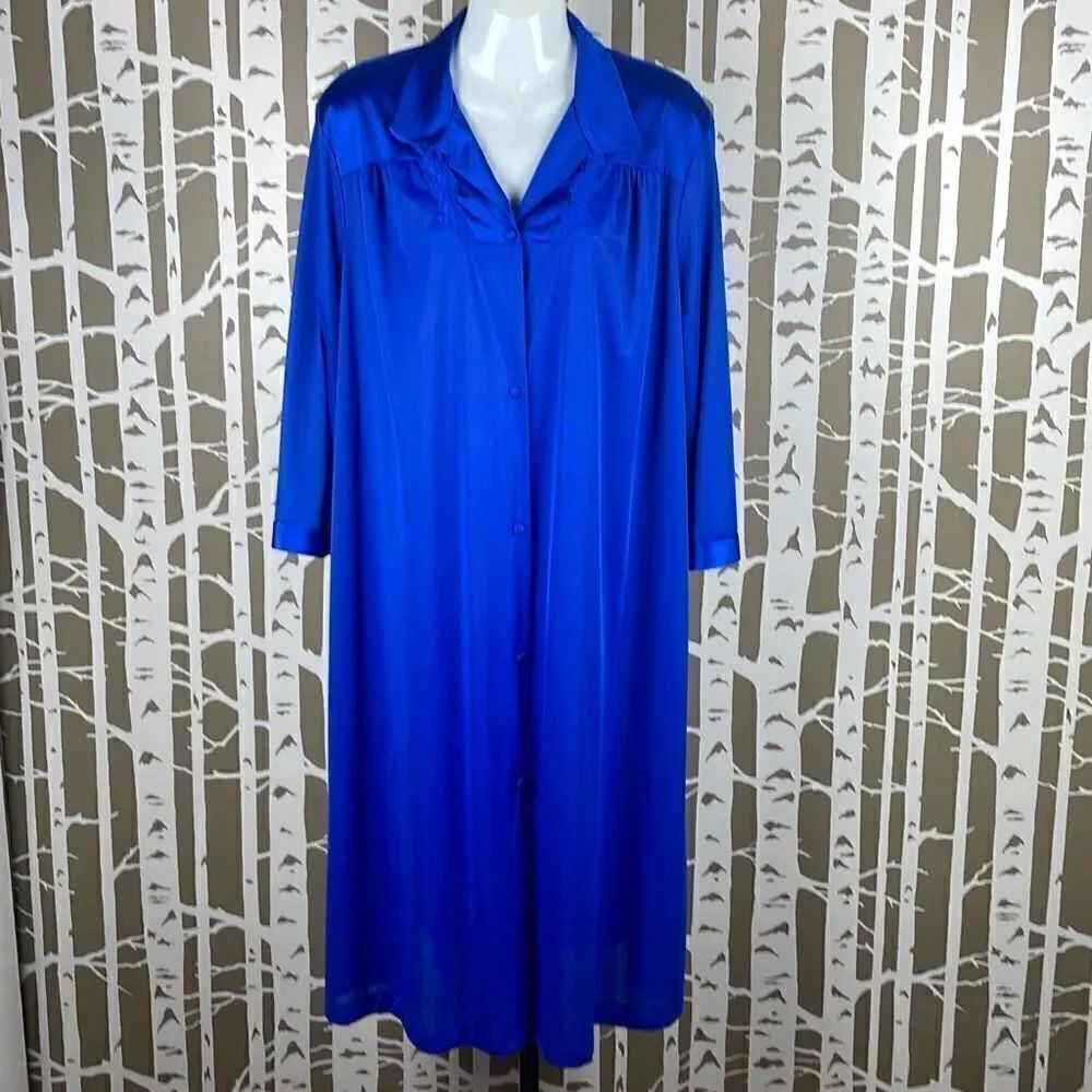 Vanity Fair Vintage House Dress Robe 40 Cobalt Blue